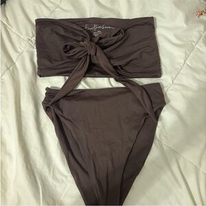 437 Bikinis Brown Tie-Front Bandeau Bikini Set